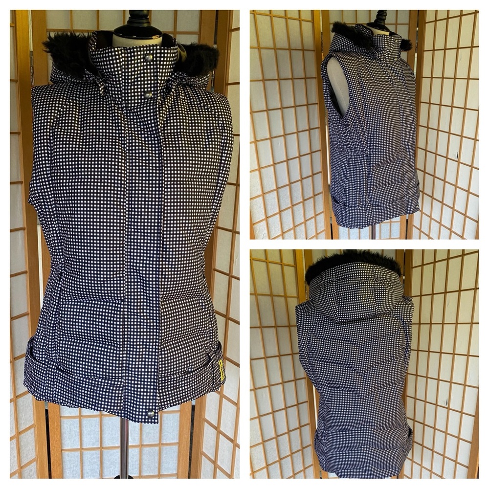 Five Fifty Five Black & White Checked Hooded Down Vest SZ L Fall/Winter
